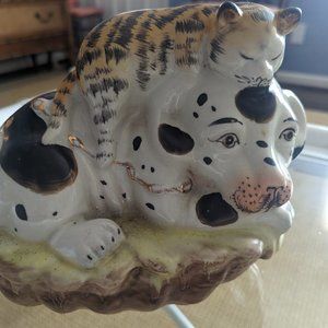 Stafford-shire style ceramic dog and tiger